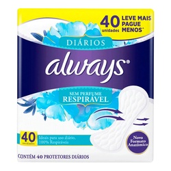 Absorvente Always Protetor DiÁrio RespirÁvel 40un Sem Abas