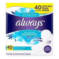 Absorvente Always Protetor DiÁrio RespirÁvel 40un Sem Abas