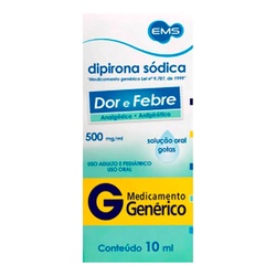 Dipirona Monoidratada 500mg/ml Gotas 10ml Gen.ems. 500 Mg 10 Ml Analgésico E Antitérmico_#44; Siga A Bula Quanto à Posol