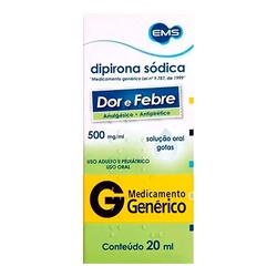 Dipirona Monoidratada 500mg/ml Gotas 20ml Gen.ems