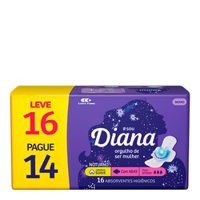 Absorvente Diana Noturno Suave Leve 16 Pague 14un Com Abas