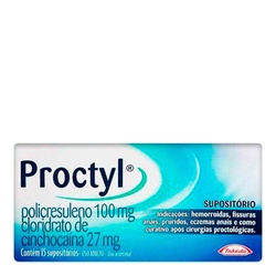 Proctyl 100mg + 27mg SupositÓrio 15un