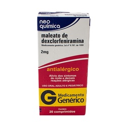 Maleato De Dexclorfeniramina 2mg 20cpr GenÉrico Neo QuÍmica