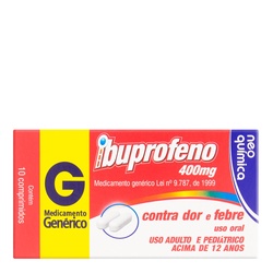 Ibuprofeno 400mg 10cpr Gen.neo Química. 400 Mg Anti-inflamatório E Analgésico_#44; Indicado Para Dor E Febre; Siga A Bul