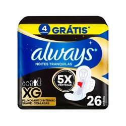 Absorvente Always Noites Tranquilas Xg Suave Com Abas 26un
