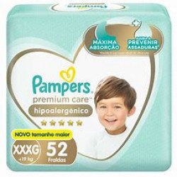 Fralda Pampers Premium Care HipolergÊnico Xxxg 52un
