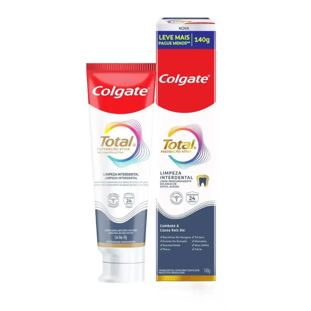 Creme Dental Colgate Total PrevenÇÃo Ativa Limpeza Interdental 140g Leve Mais Pague Menos