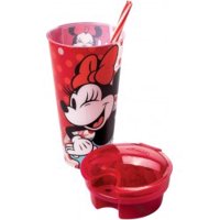 Copo PlasÚtil 2em1 Minnie Vermelho Com Canudo 540ml
