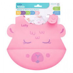 Babador Lolly Infantil Silicone Pega Migalhas Rosa Ref.7123