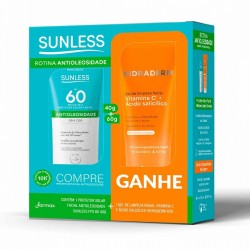 Protetor Solar Farmax Sunless F Fps60 Antioleosida S/cor 40g + Gel Limpeza Facial Hidraderm Vit C Ácido SalicÍlico 60g