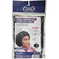 Touca De Cetim Santa Clara Antifrizz Preta Grande Ref.5545