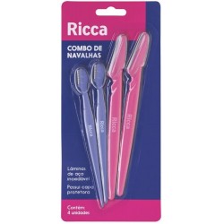 Combo De Navalhas Para Sobrancelhas Ricca 4un Ref.641