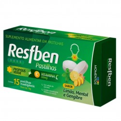 Resfben Pastilhas PrÓpolis Verde + Vitamina C Sabor LimÃo Mentol E Gengibre 15und