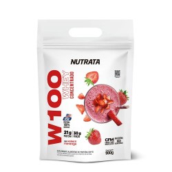 W100 Whey Concentrado Nutrata Refil Morango Milkshake 900g