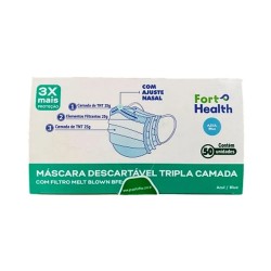 MÁscara DescartÁvel Fort Health Tripla Azul 50un