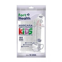 MÁscara DescartÁvel Fort Health Tripla Kids Branca 10un